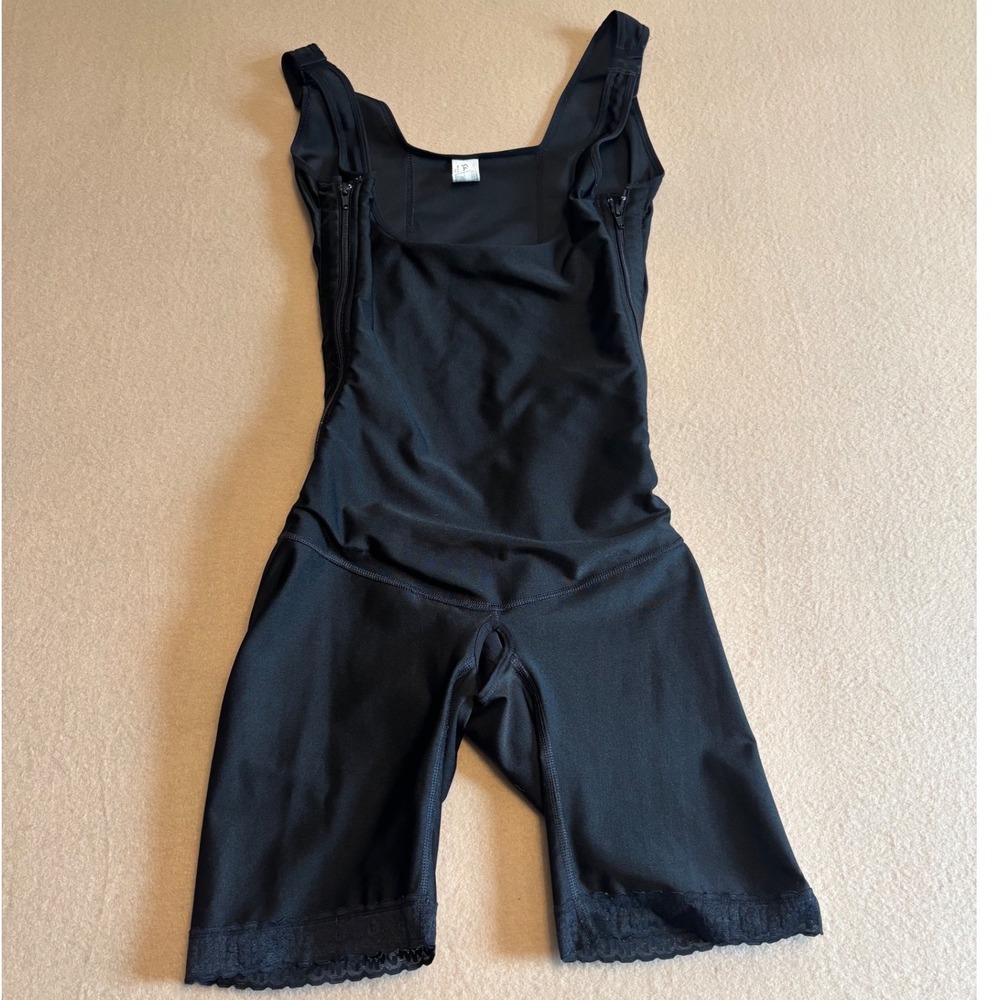 Body Shape Tech 664 A Black Full Body Shaper Zipper Lace Trim XL